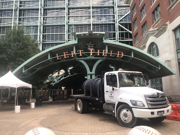 Texas Outhouse pump truck at an event at Minute Maid Park in Houston, Texas